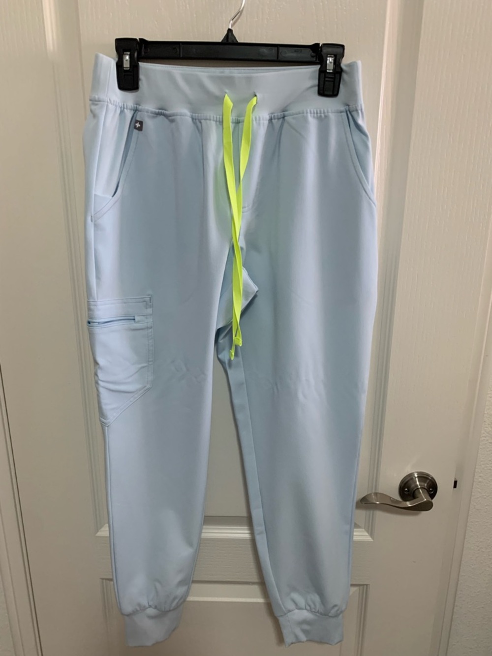 Figs Light Blue Jogger Pants with Neon Yellow Drawstring